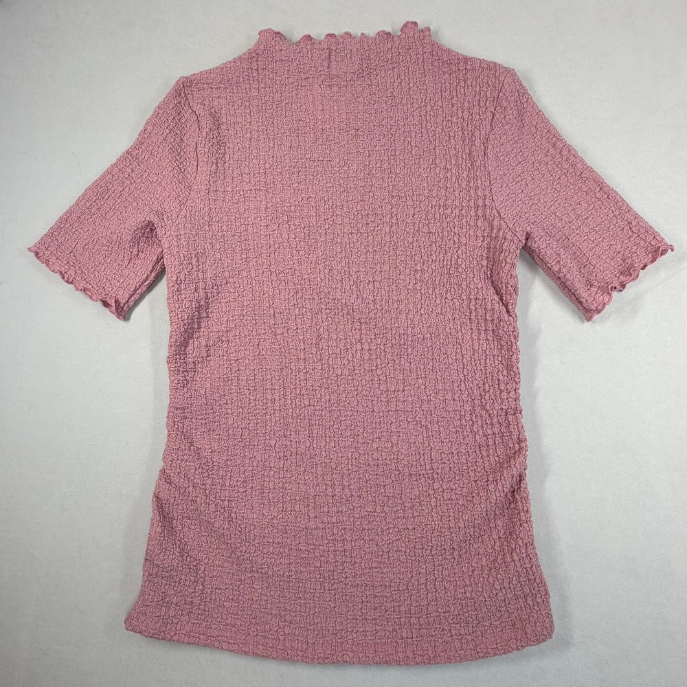 A New Day Womens Top Pink Textured Mock Neck Short Sleeve Medium New - Picture 3 of 7